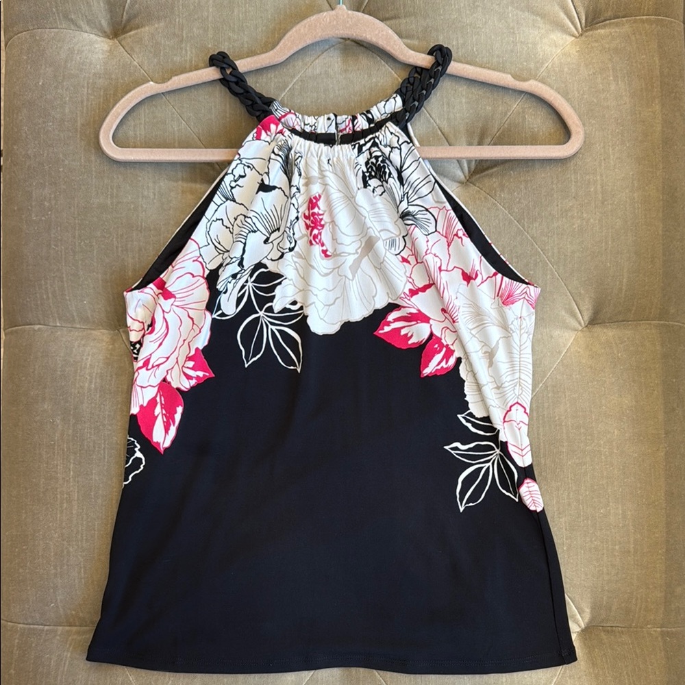 Black and Pink Floral Halter Tank Top